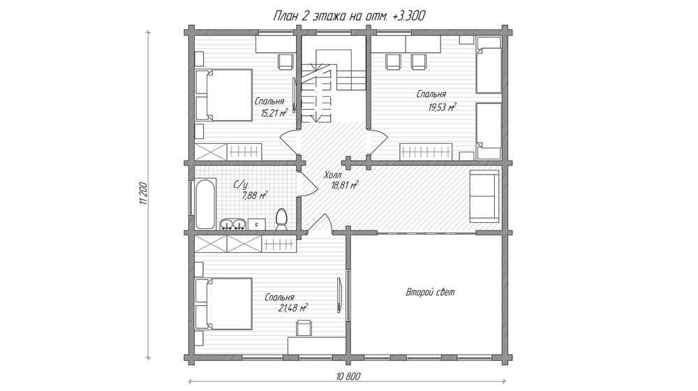 Дом из клееного бруса площадью 223м2, 2 этажа - проект «Фазенда»