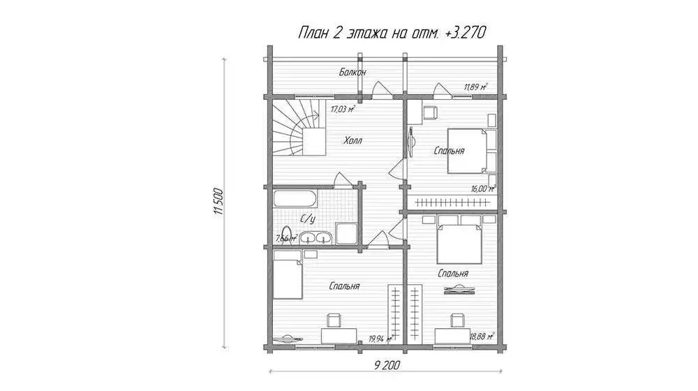 Дом из клееного бруса площадью 203,5м2+ навес 57,5м2, 2 этажа - проект «Кантри»