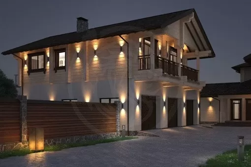 Подсветка фасада деревянного дома